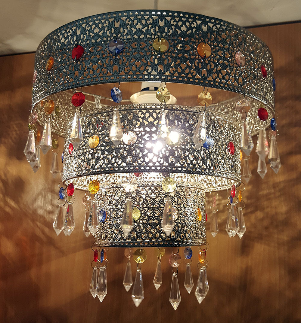 Kliving Ligier Moroccan Style Metal Beaded Tiered Ceiling Pendant, Silver