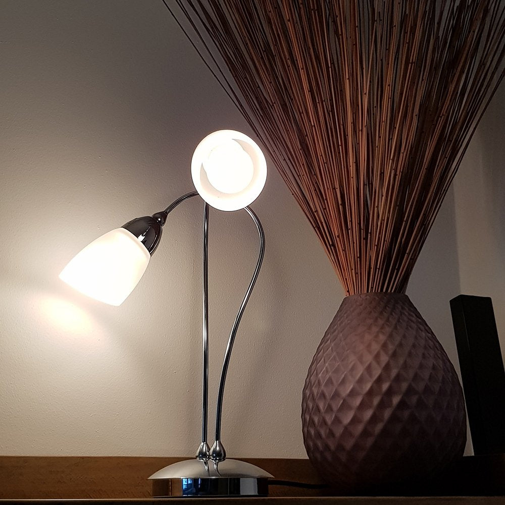 Cygnus 2 Light Table Lamp with Frosted Glass Shades, Chrome