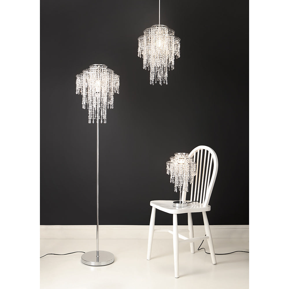 Chrome Beaded Chandelier Table Lamp