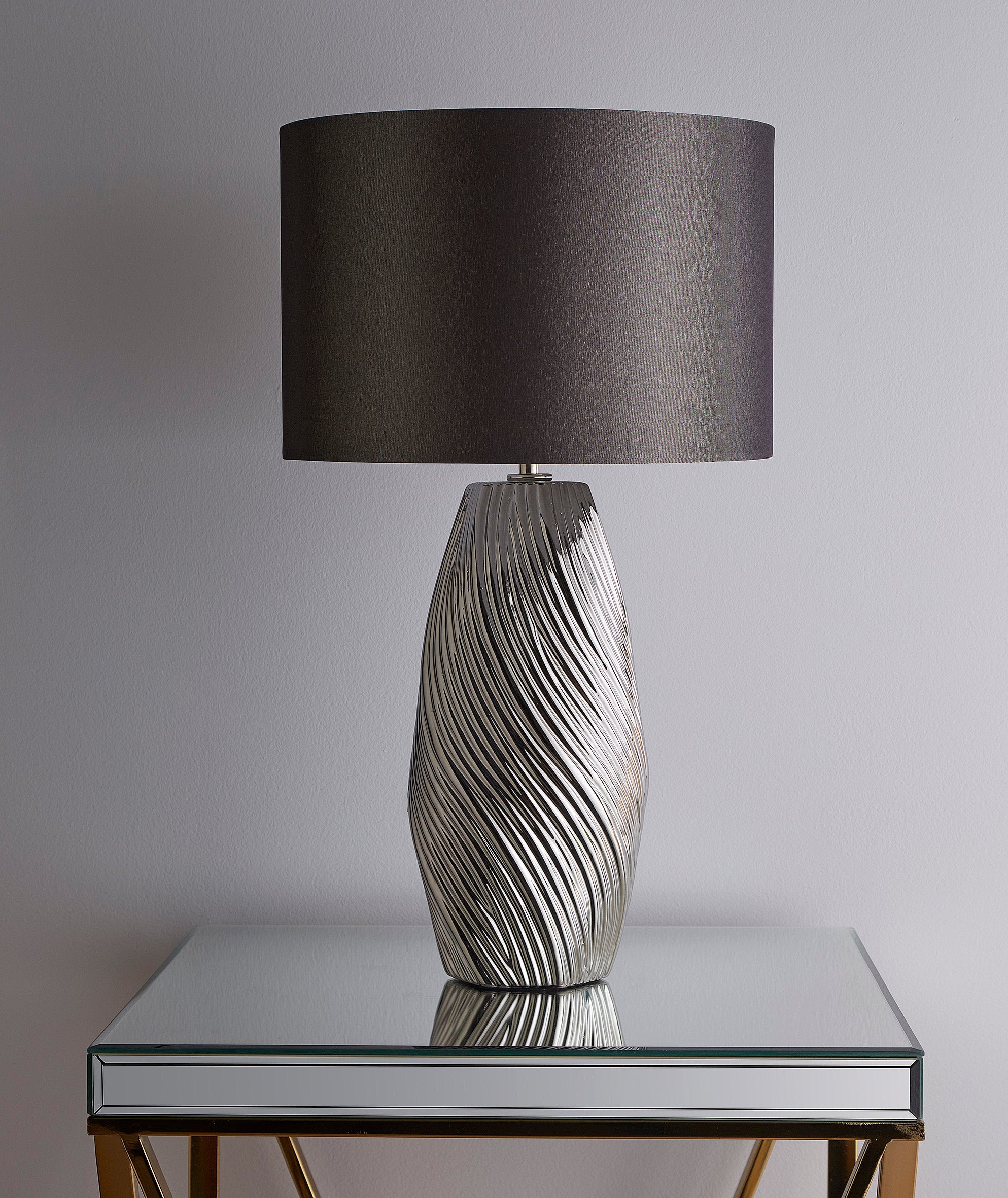 Zimba Silver Ceramic Table Lamp With Grey Cylinder Shade