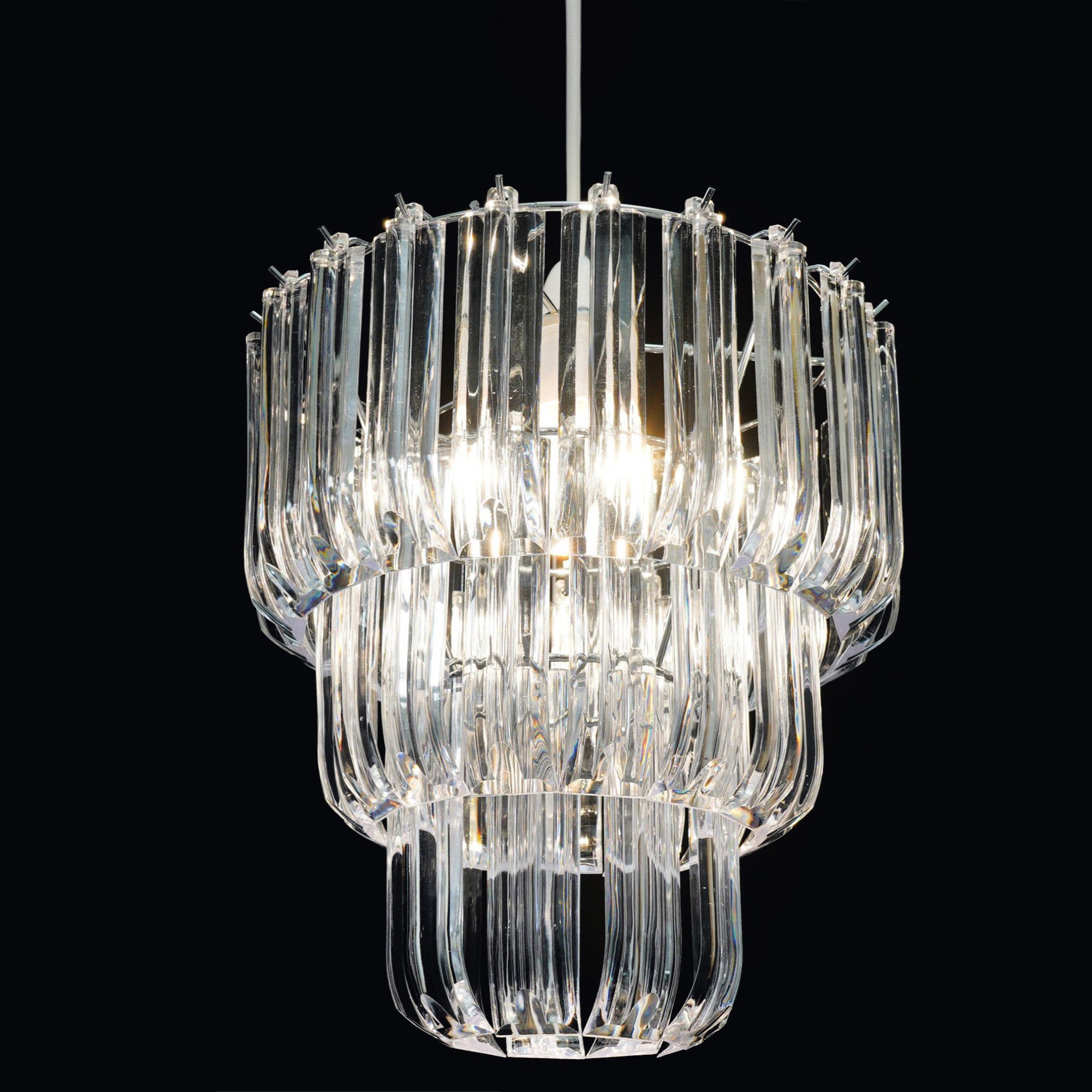 Albion Chrome Beaded 3 Tiered Chandelier With Easy Fit