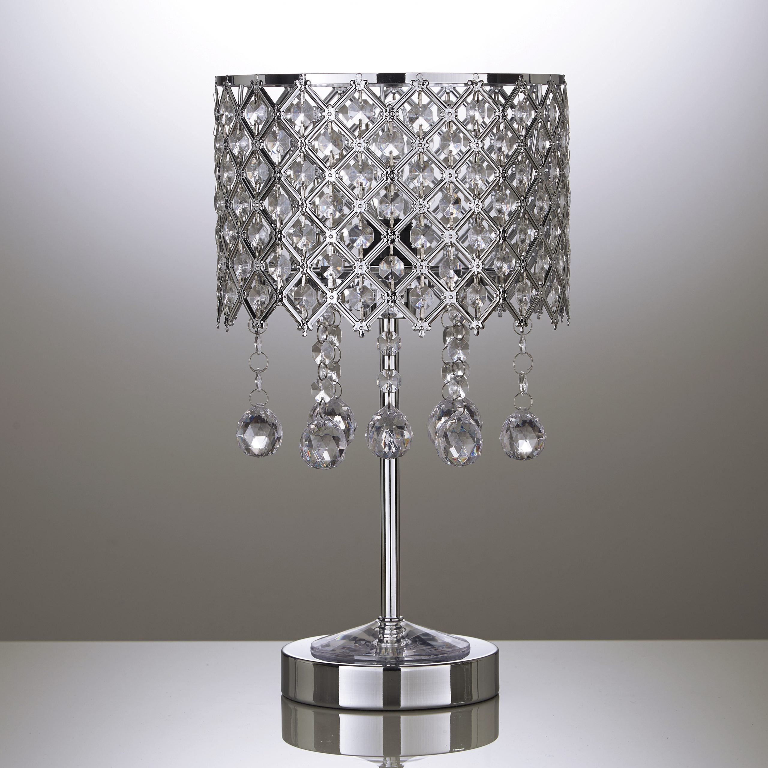 Metal Chrome Beaded Table Lamp with Crystal Droplets