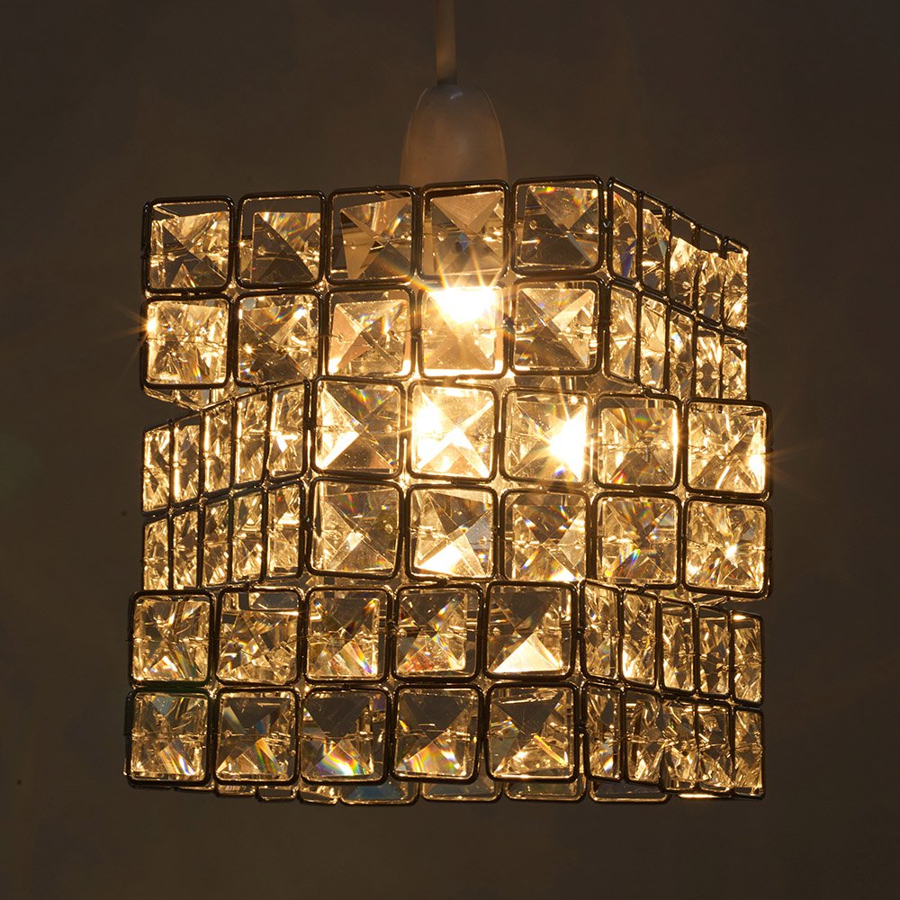 Rubiks Cube Effect Sparkly Beaded Ceiling Pendant Light, Chrome