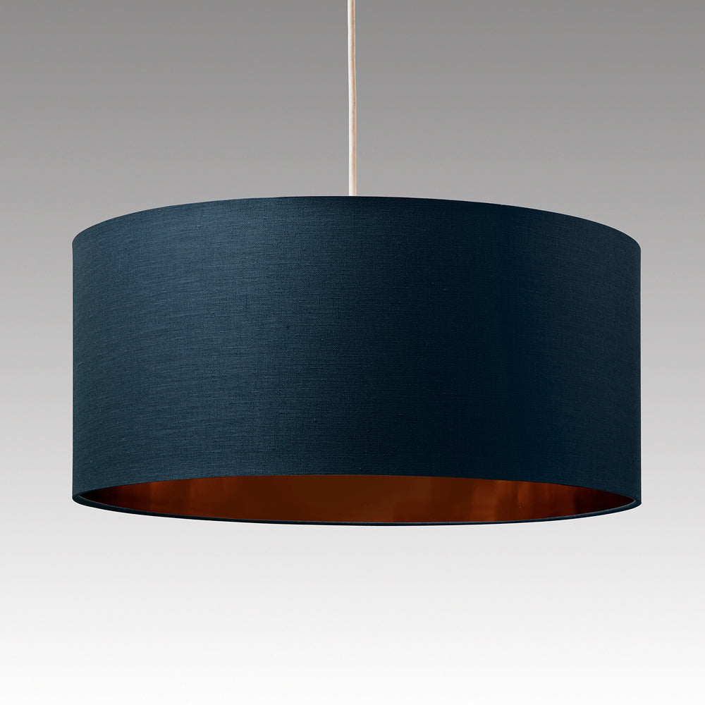 Large Ceiling Drum shades in Black, Grey, Navy or Teal with inner Metallic Linings to Match