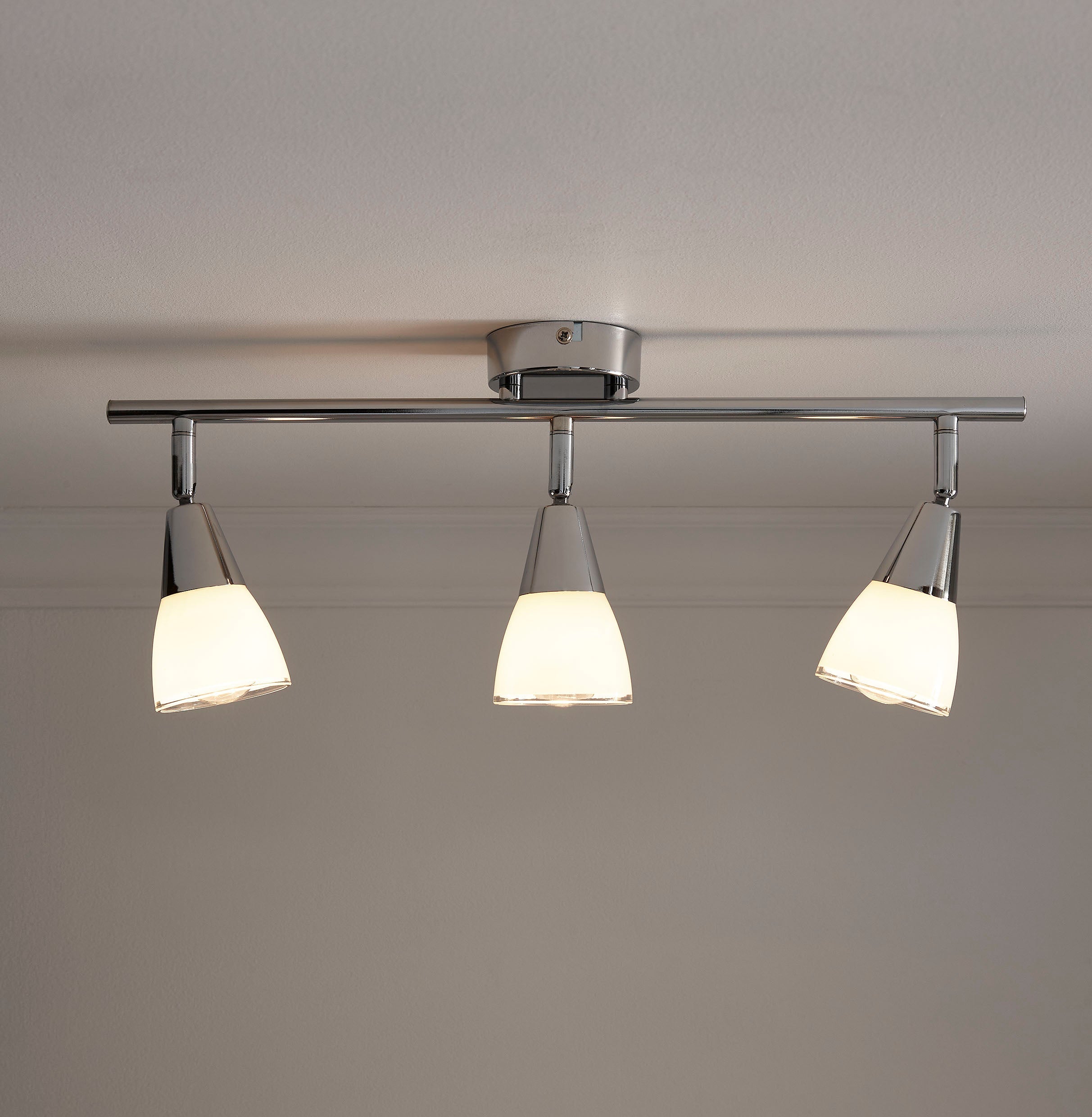 3 Light Chrome Ceiling Light with Frosted Glass Shades