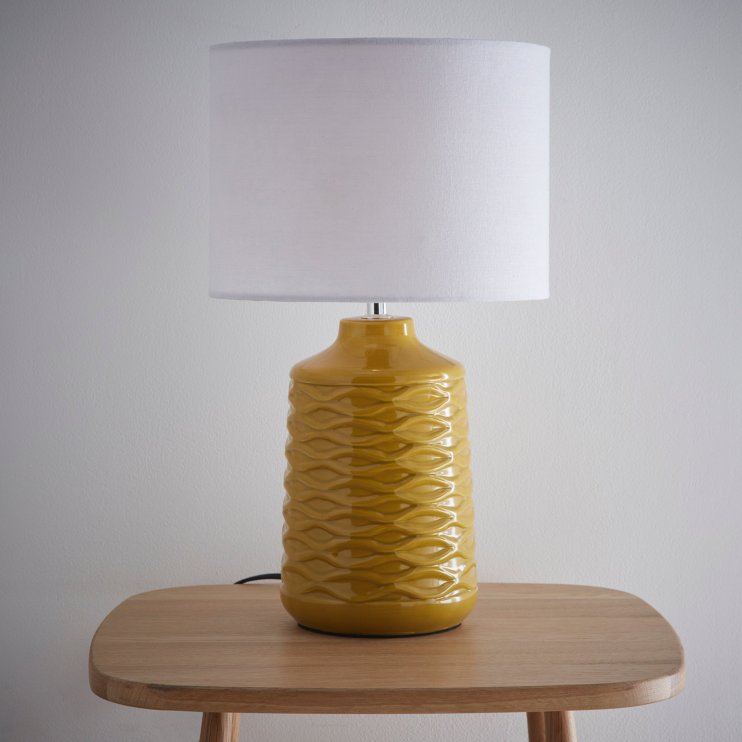Ivy Textured Ceramic Table Lamp With White Linen Shade
