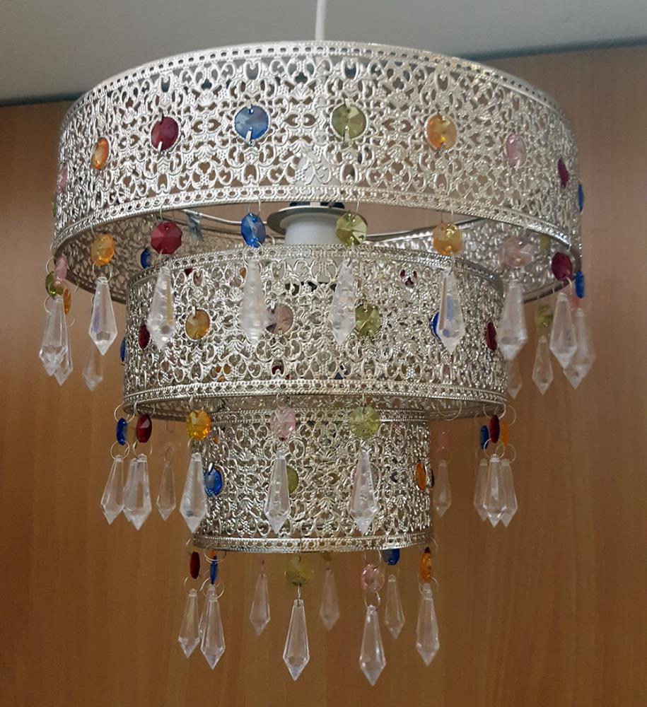 Kliving Ligier Moroccan Style Metal Beaded Tiered Ceiling Pendant, Silver