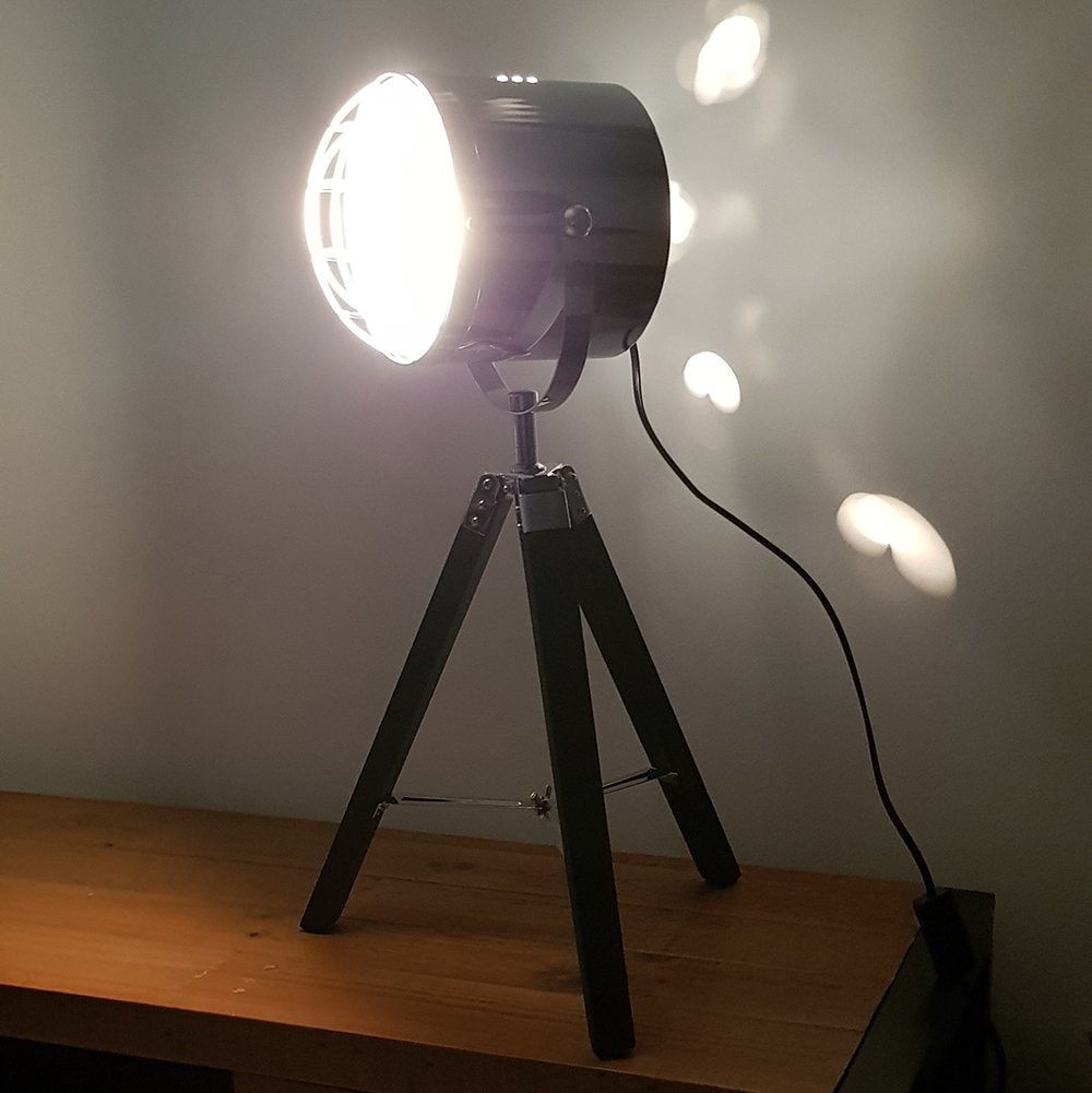 Hector Black and Chrome Tripod Spotlight Table Lamp