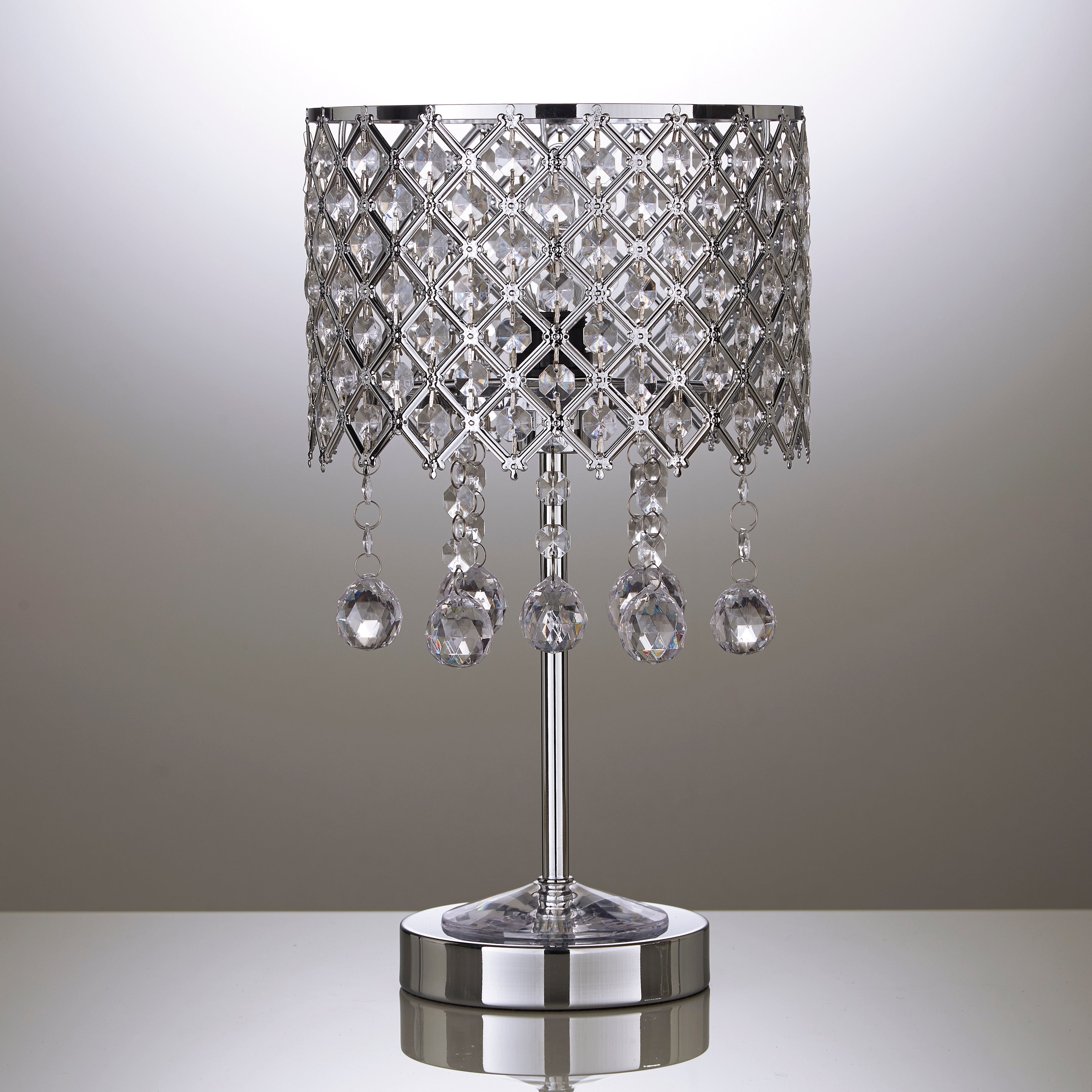 Metal Chrome Beaded Table Lamp with Crystal Droplets