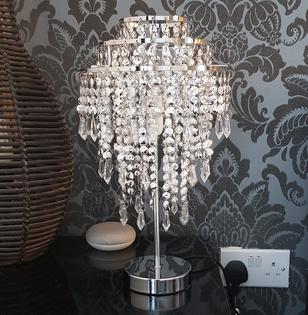 Chrome Beaded Chandelier Table Lamp