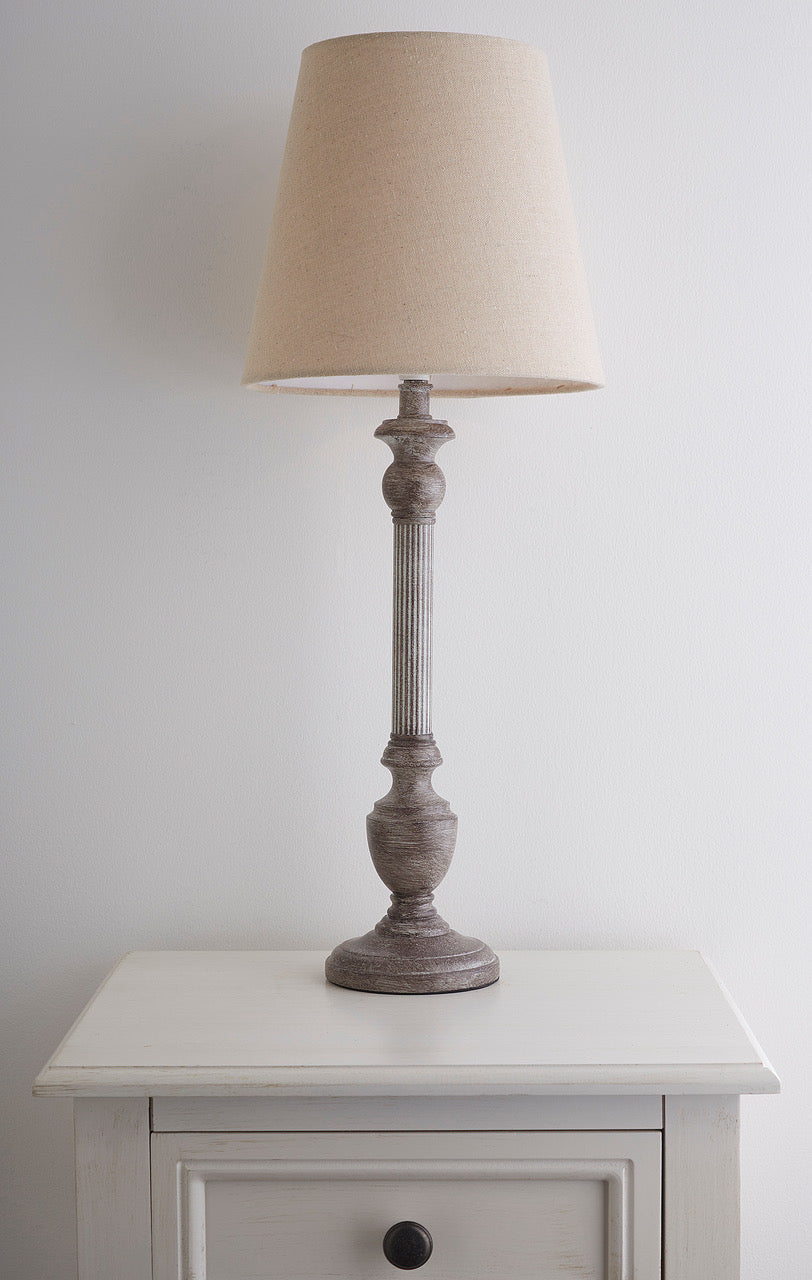 Grey Shabby Chic Table Lamp in a grey washed finish Tall Lamp with Linen Shade