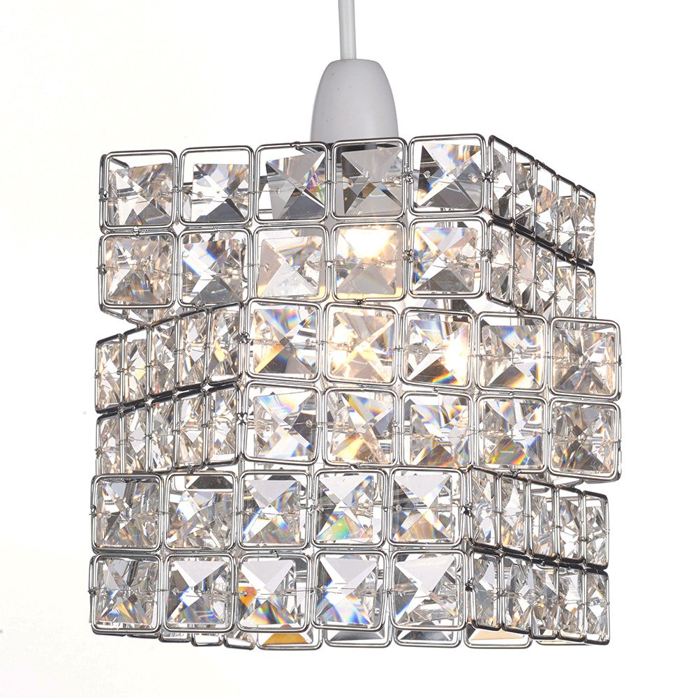 Rubiks Cube Effect Sparkly Beaded Ceiling Pendant Light, Chrome