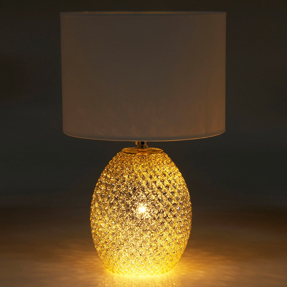 Chantelle Diamond Cut Glass Table Lamp, Silver Finish