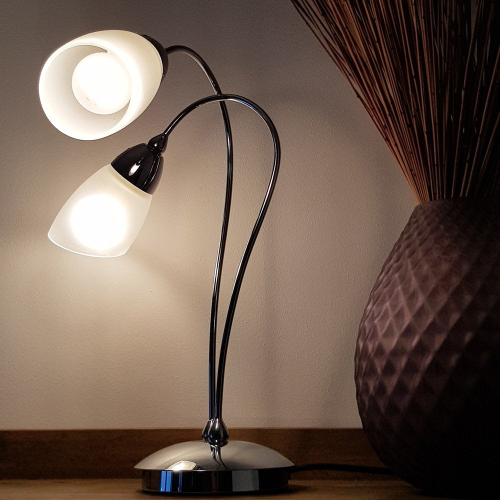 Cygnus 2 Light Table Lamp with Frosted Glass Shades, Chrome