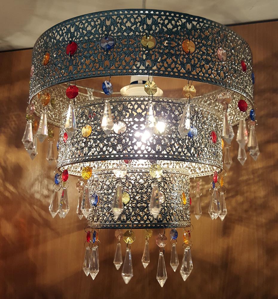 Kliving Ligier Moroccan Style Metal Beaded Tiered Ceiling Pendant, Silver