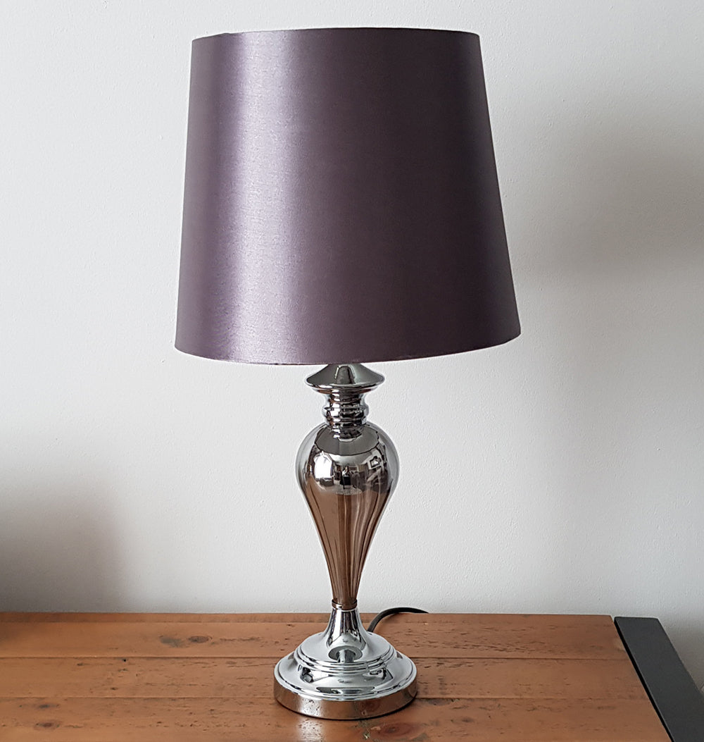 Denton Smokey Glass Table Lamp with Grey Lamp Shade and Chrome Base