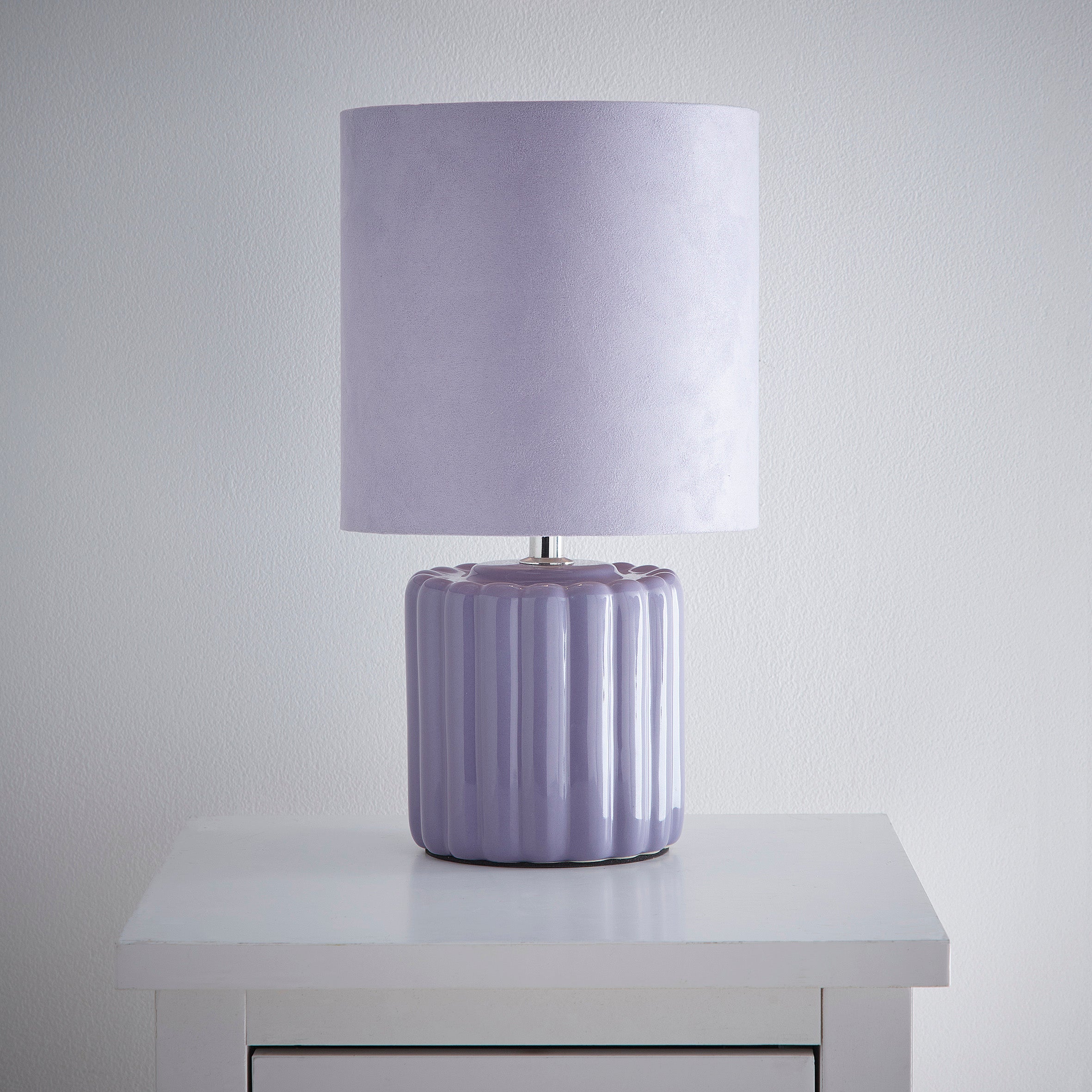Zoe Ceramic Round Table Lamp With Matching Velvet Shade