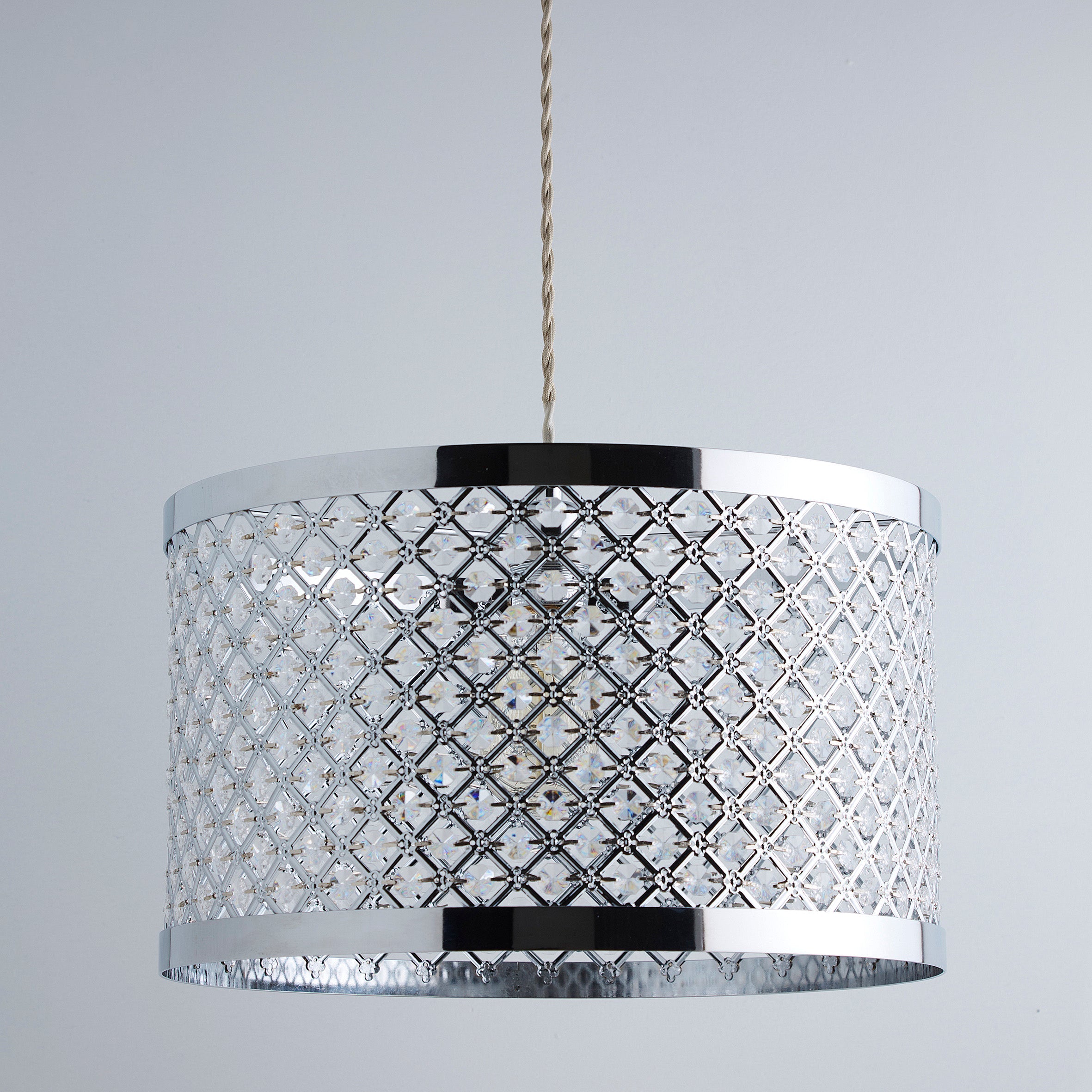 Large Beaded Easy Fit Ceiling Pendant in a Metallic frame 39cm Pendant