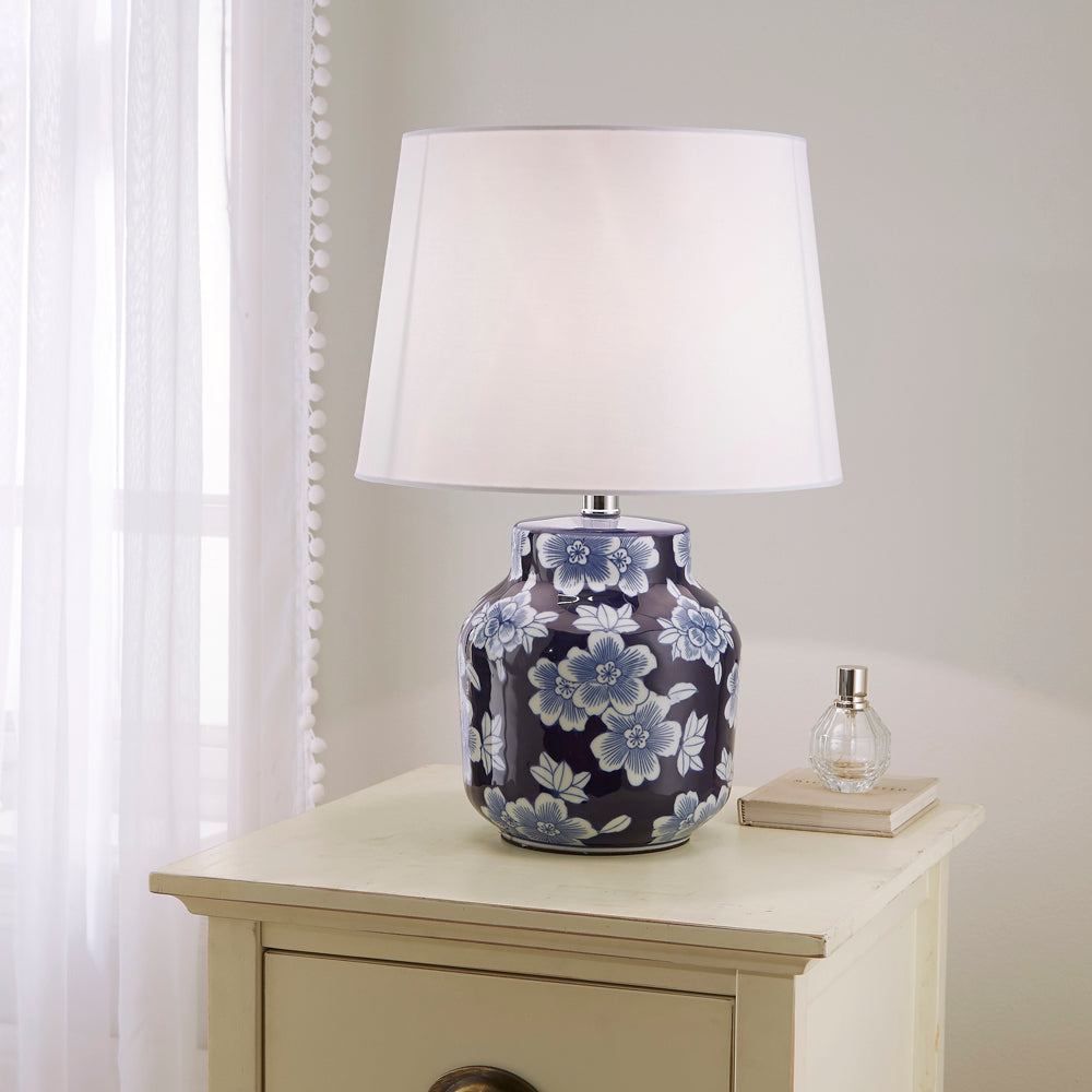 Traditional Ceramic Floral Table Lamp in Blue & White