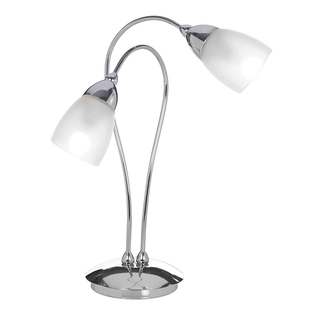 Cygnus 2 Light Table Lamp with Frosted Glass Shades, Chrome