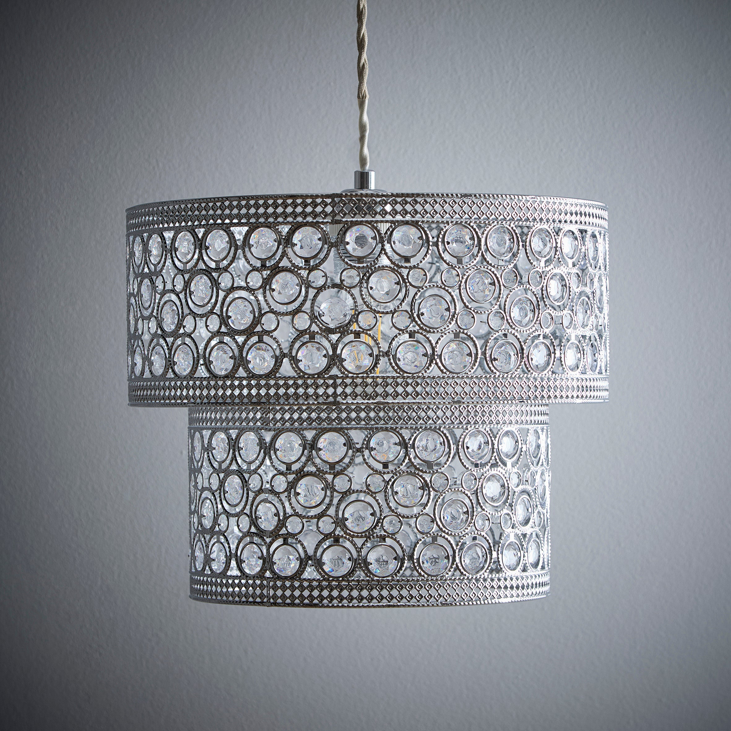 Hazel 2-Tier Light Pendant with Acrylic Beads, Hand Designed with Polished Chrome and Clear Colour Finish
