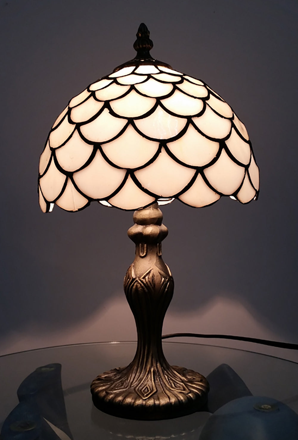 Lincoln Tiffany Style Antique Brass Table Lamp