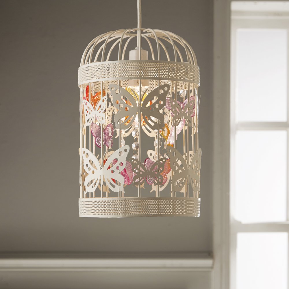 K Living Papillon Kids Butterfly Pendant Light Shade, Cream & Pink