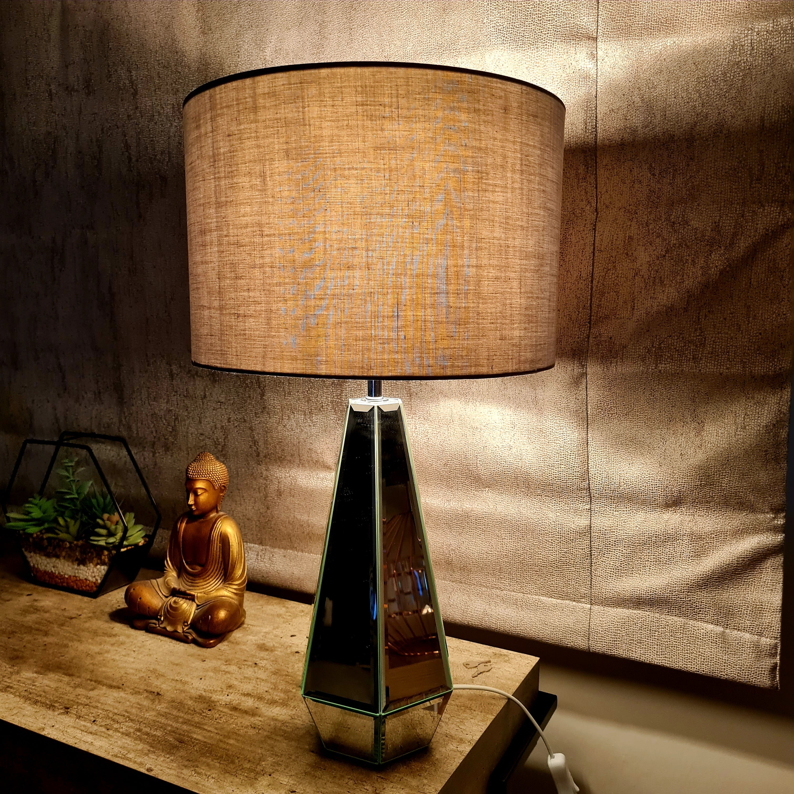 KLiving Glendale Mirrored Table Lamp with Grey Shade