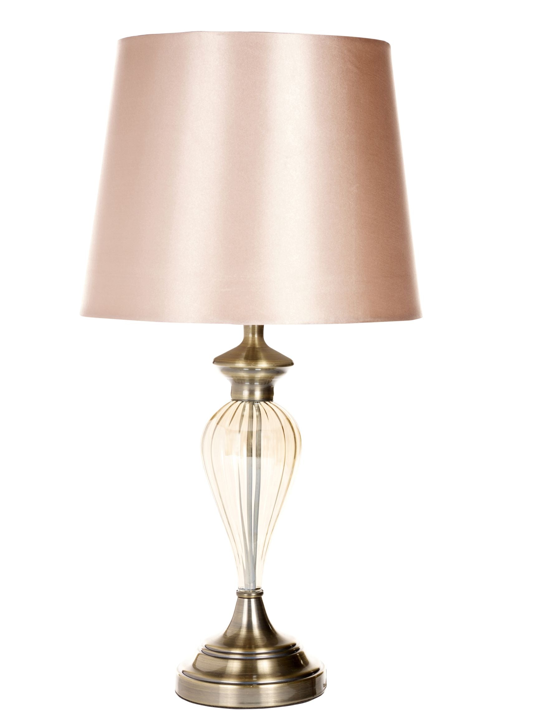 Denton Ribbed Glass Table Lamp with Champagne Shade and Antique Brass Base