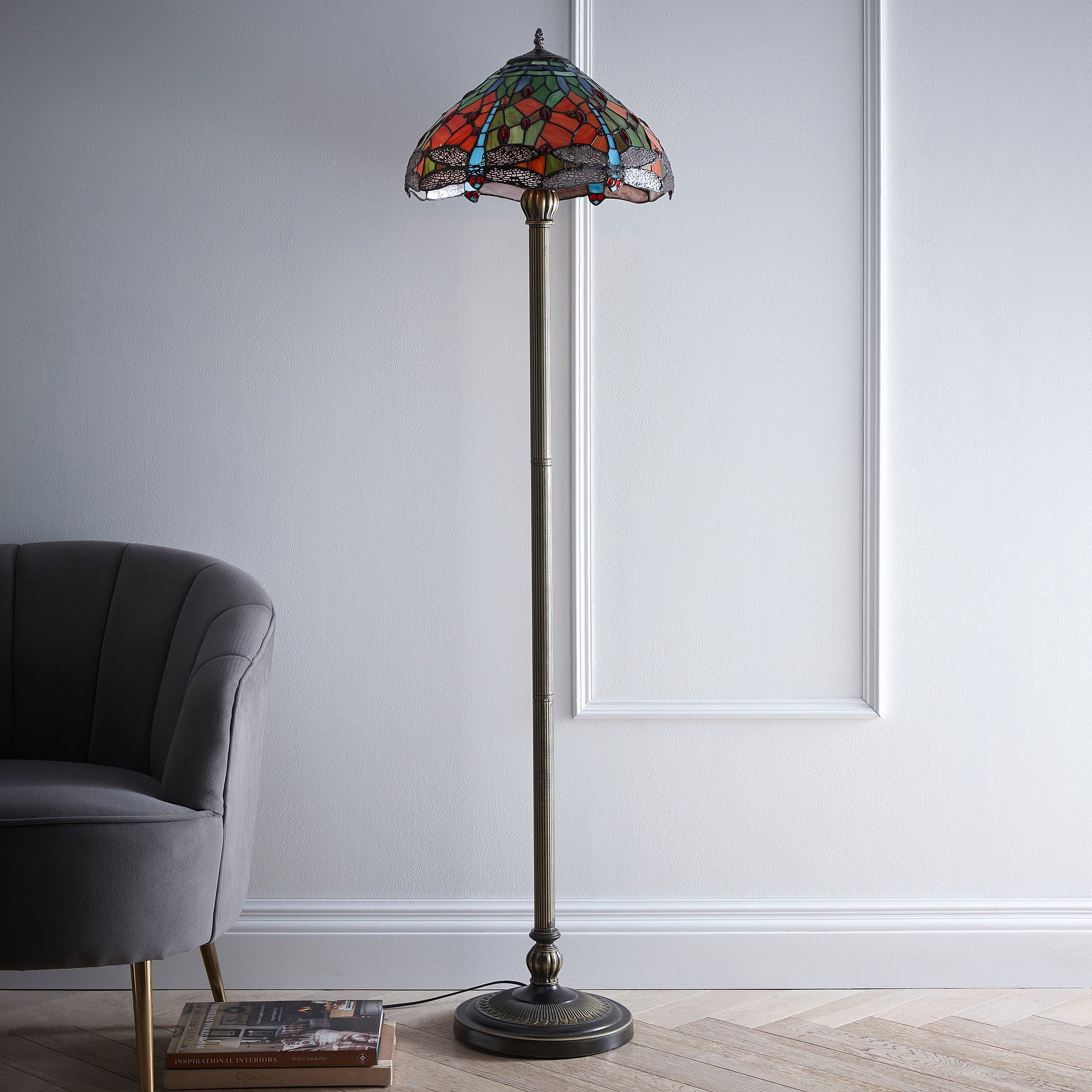 Mitcham Tiffany Style Floor Lamp with Stained Glass Shade