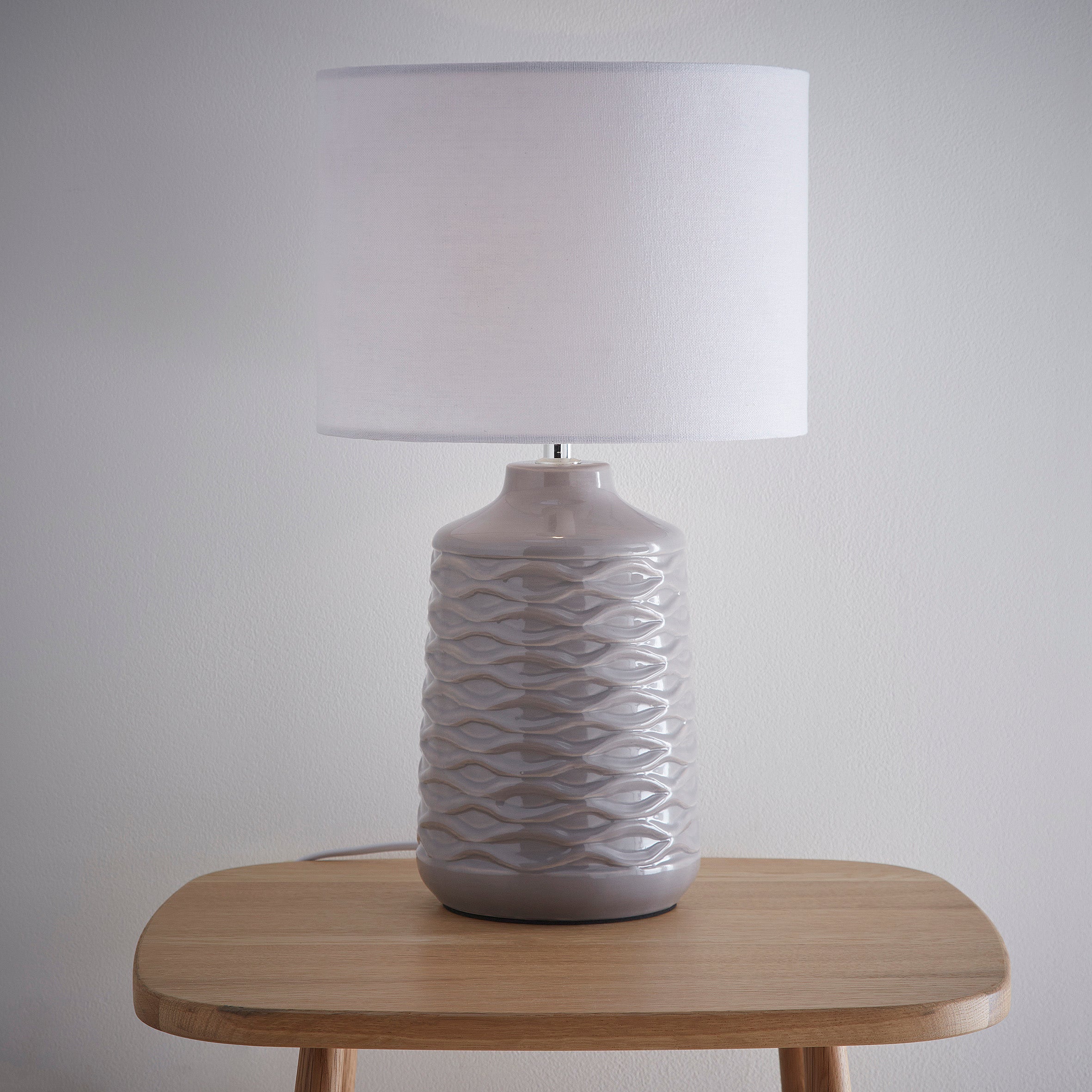 Ivy Textured Ceramic Table Lamp With White Linen Shade
