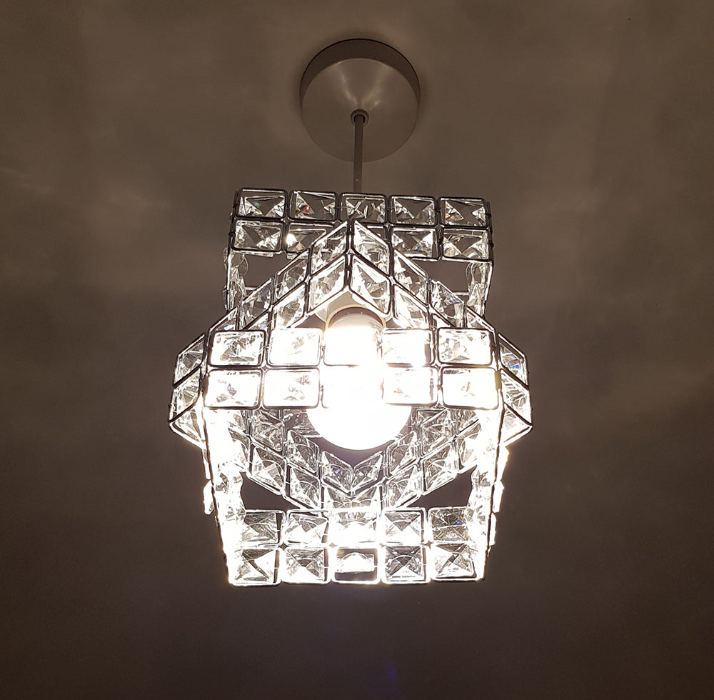 Rubiks Cube Effect Sparkly Beaded Ceiling Pendant Light, Chrome