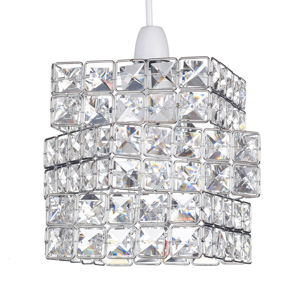 Rubiks Cube Effect Sparkly Beaded Ceiling Pendant Light, Chrome