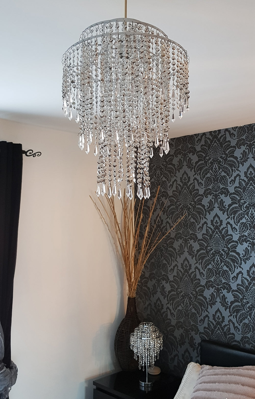 Chrome Beaded Chandelier Table Lamp