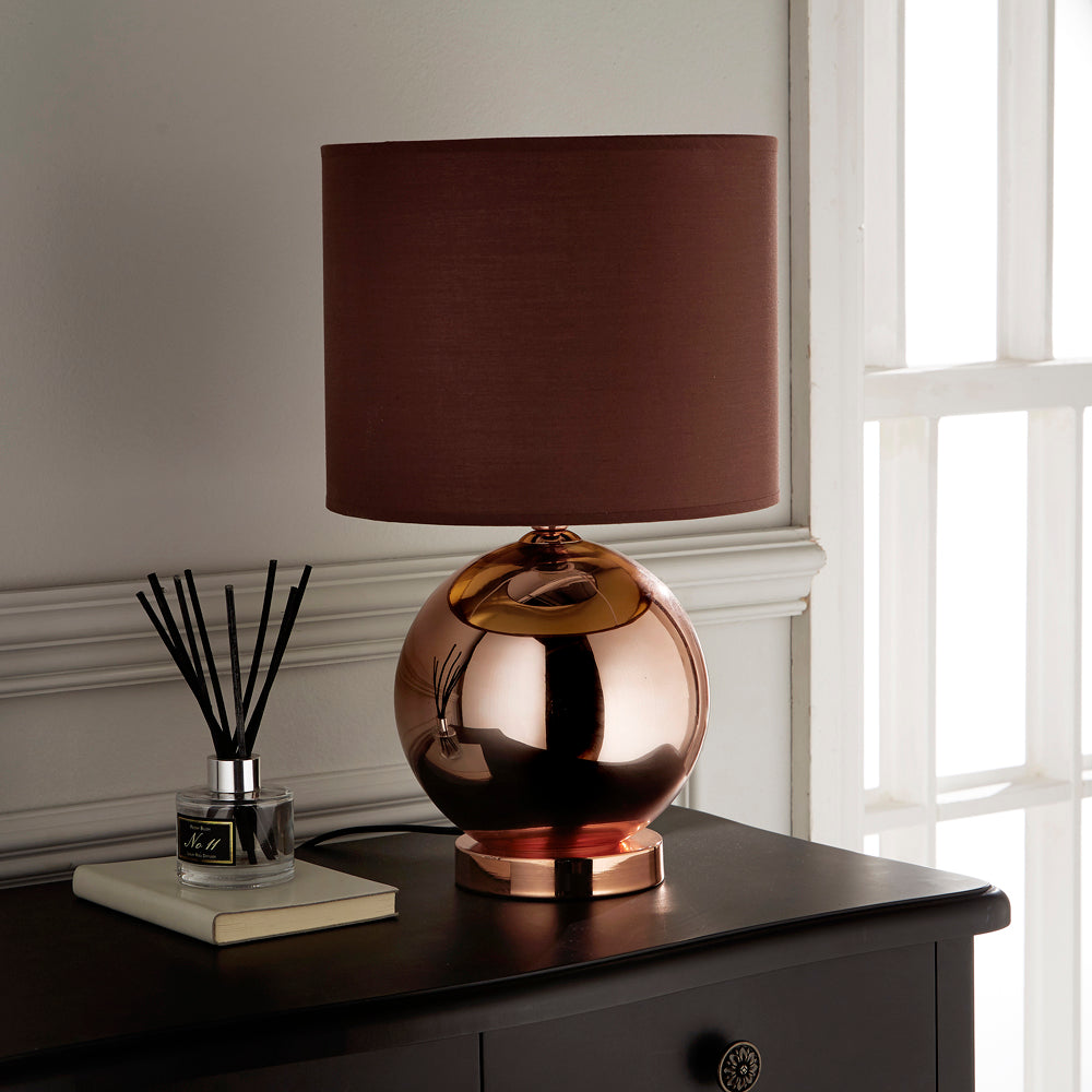 Kliving Ostend Copper Ball Table Lamp With Chocolate Shade
