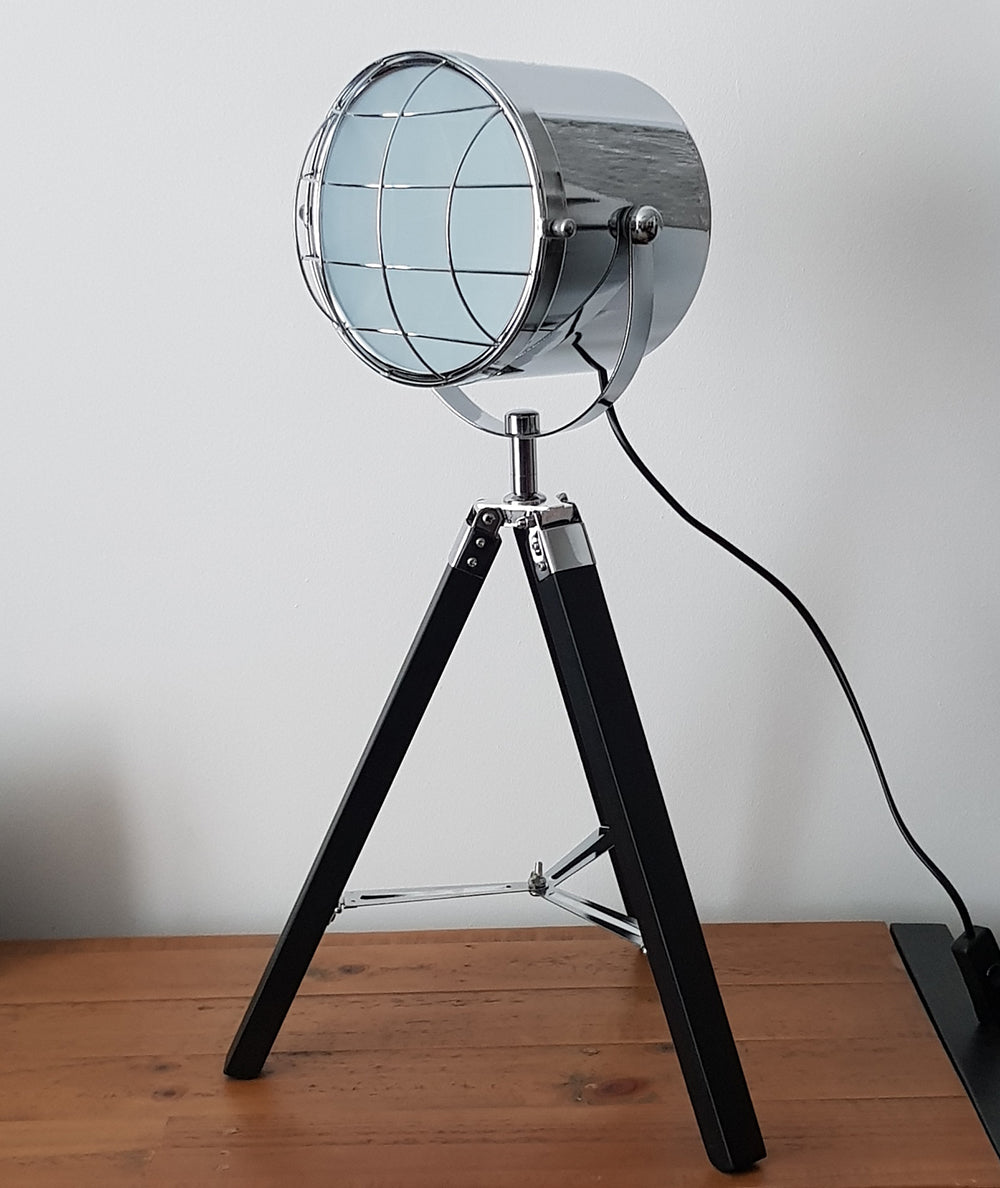 Hector Black and Chrome Tripod Spotlight Table Lamp