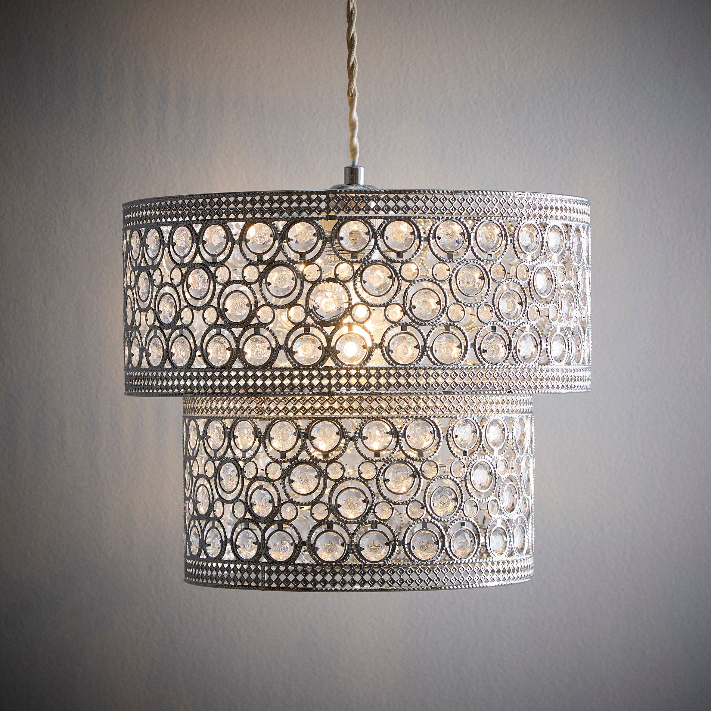 Hazel 2-Tier Light Pendant with Acrylic Beads, Hand Designed with Polished Chrome and Clear Colour Finish
