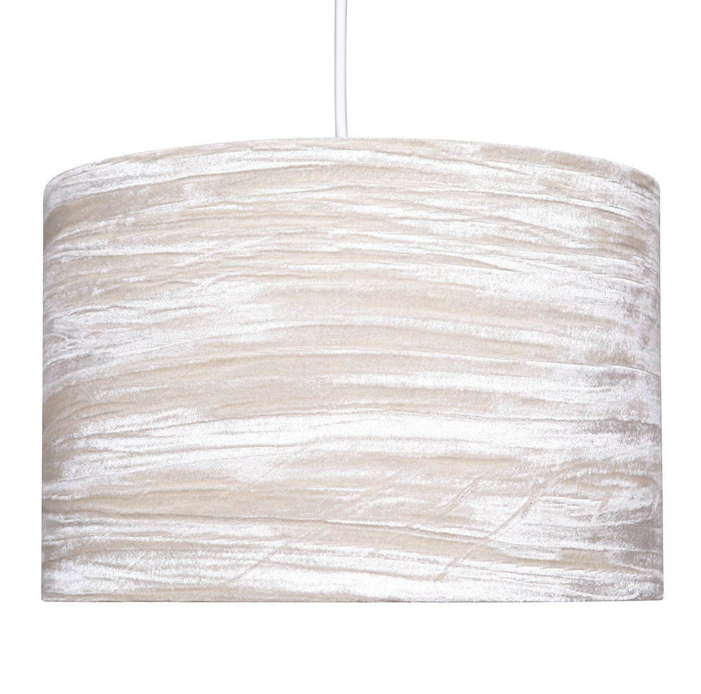 Plush Chrome Lamp with Crushed Velvet Drum Shade, Beige