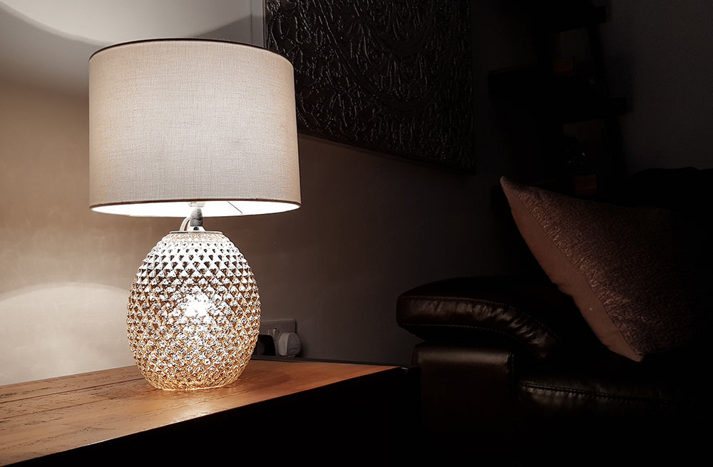 Chantelle Diamond Cut Glass Table Lamp, Silver Finish