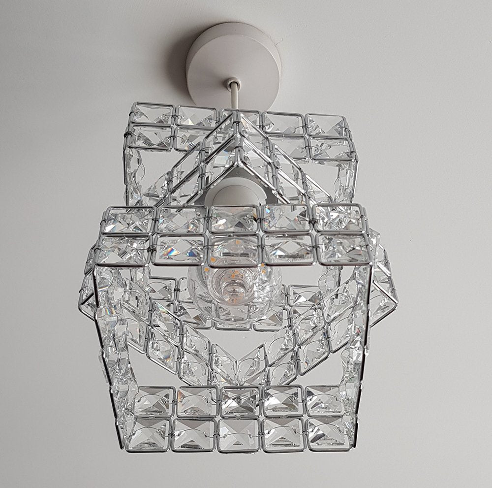 Rubiks Cube Effect Sparkly Beaded Ceiling Pendant Light, Chrome
