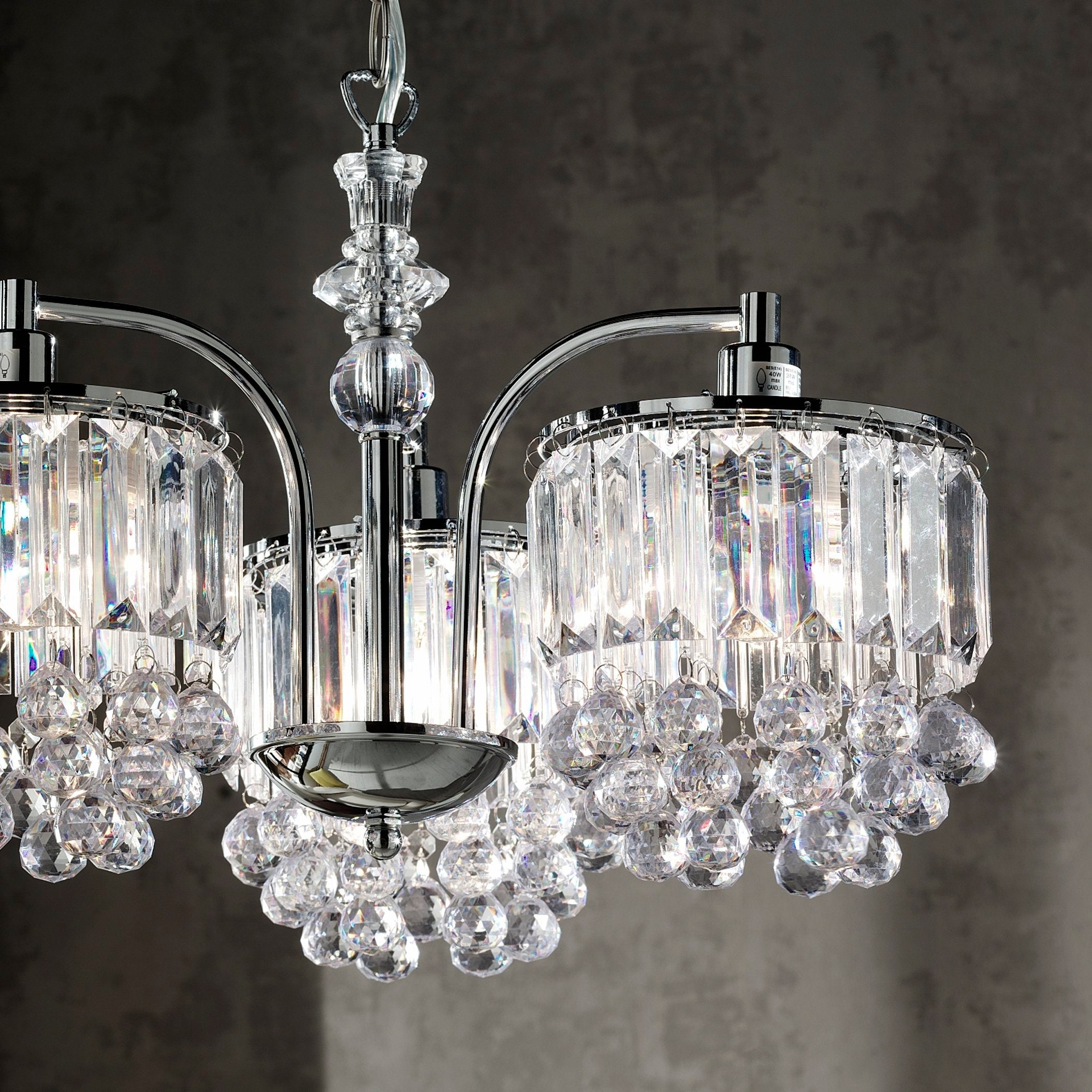 Abraham 3 Light Beaded Chrome Chandelier with Acrylic Crystals
