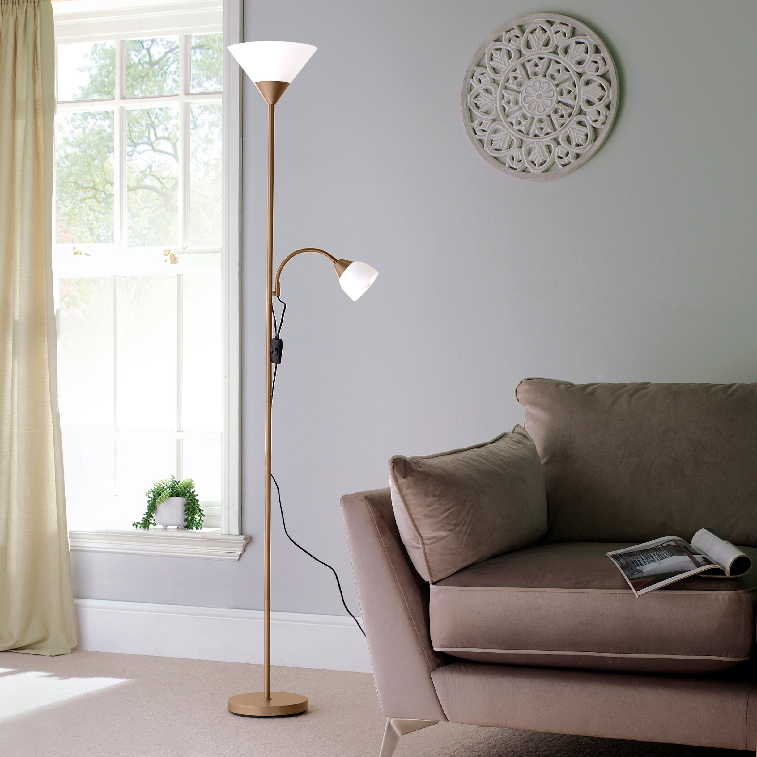 Mother and Child Gold Floor Lamp With Frosted Glass Lights