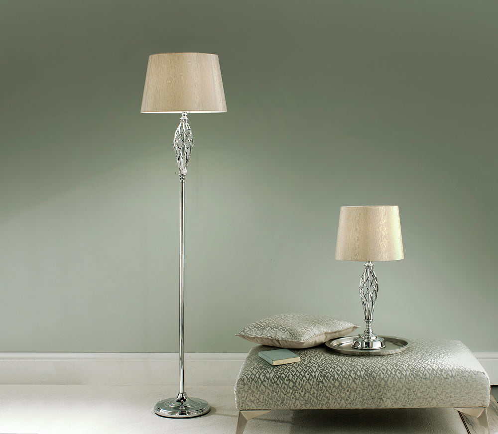 Compton Elegant Chrome Floor Lamp with Ivory Lamp Shade