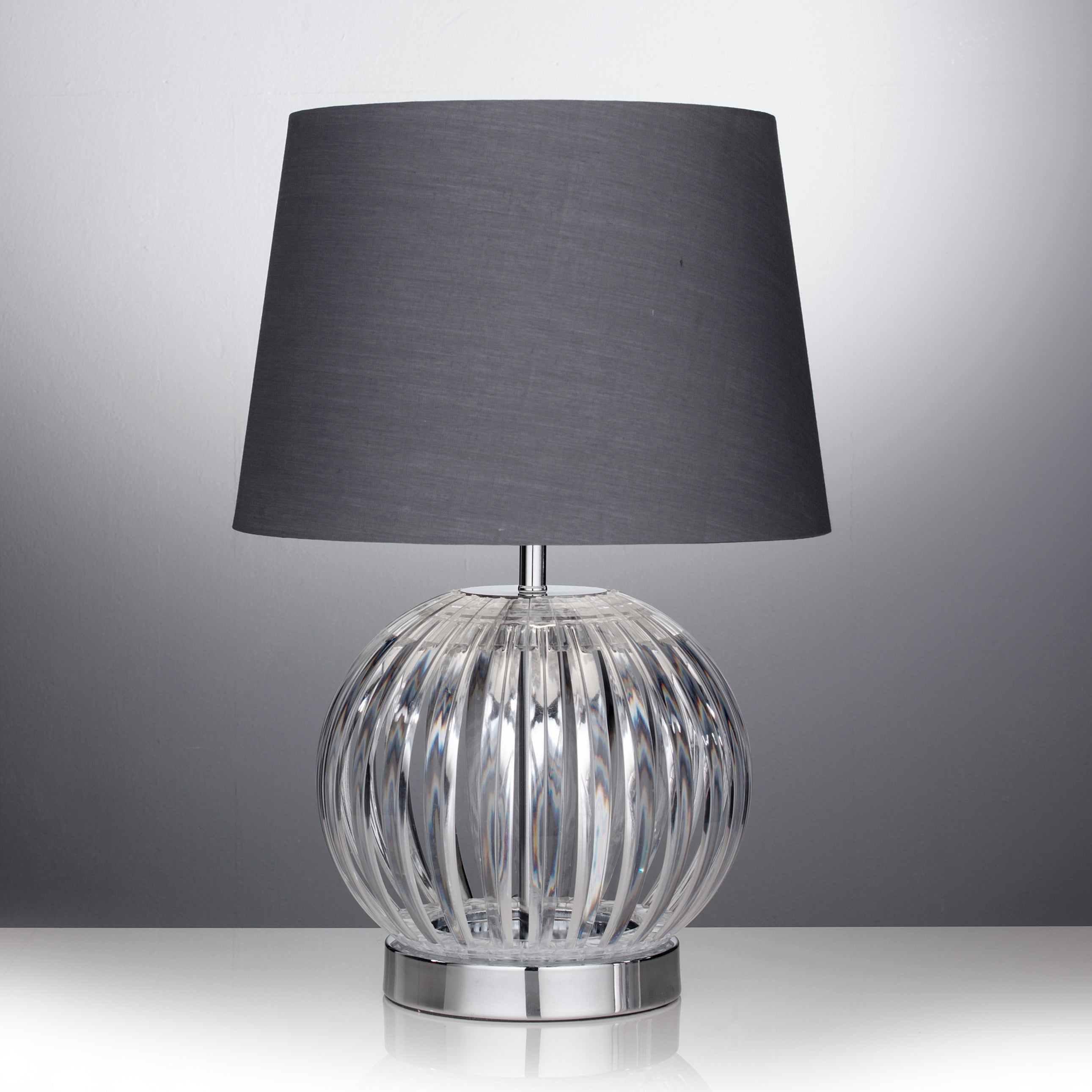 Acrylic Stipe Globe Table Lamp with Grey Shade