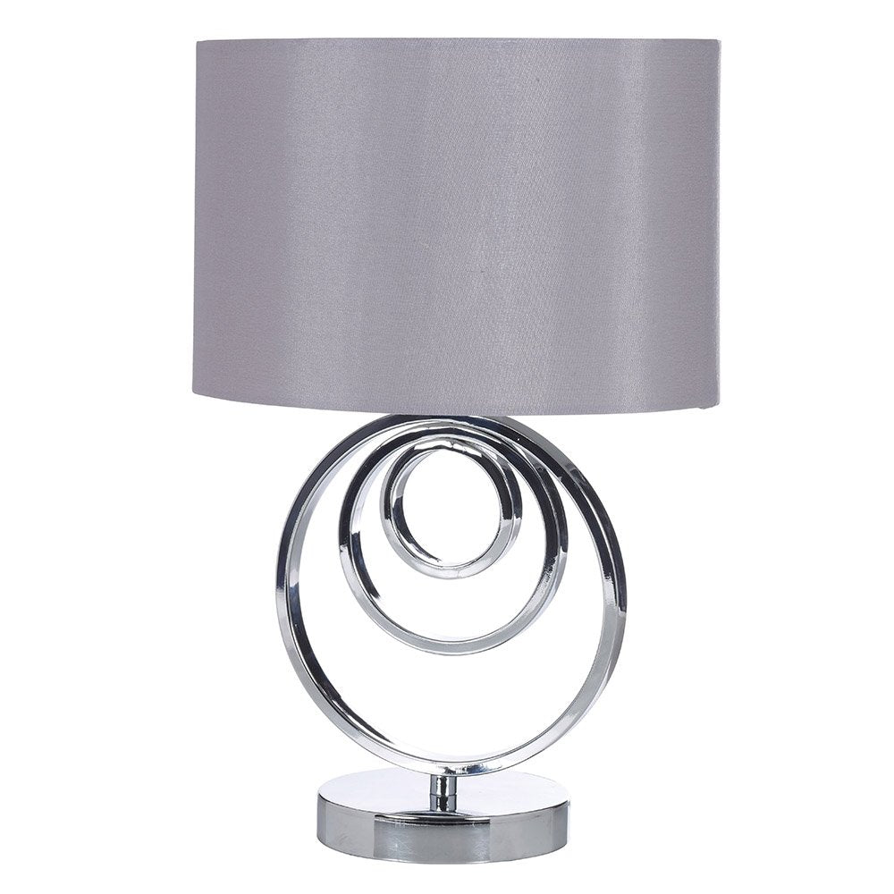 Chrome Circles Table Lamp with Grey Lampshade