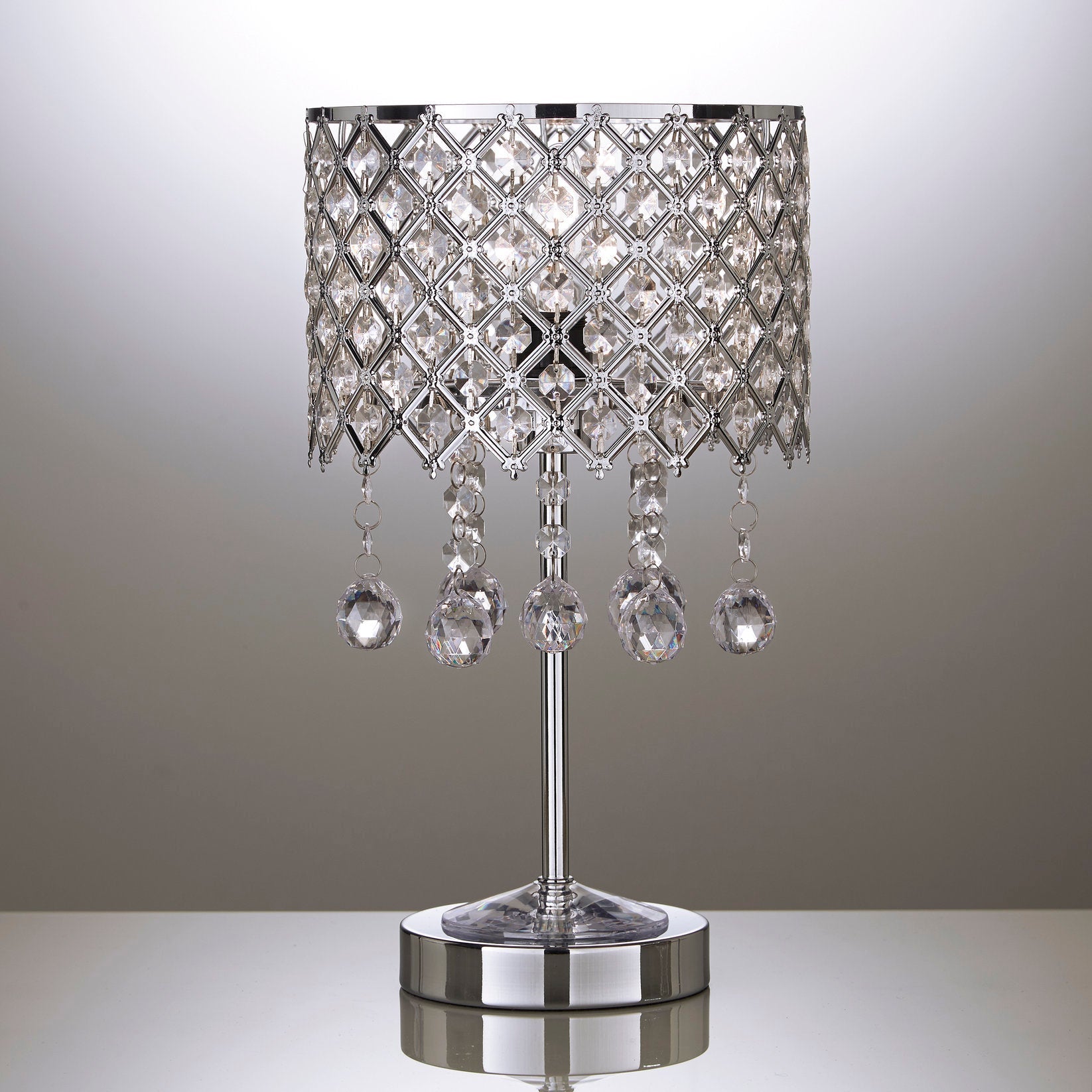Metal Chrome Beaded Table Lamp with Crystal Droplets