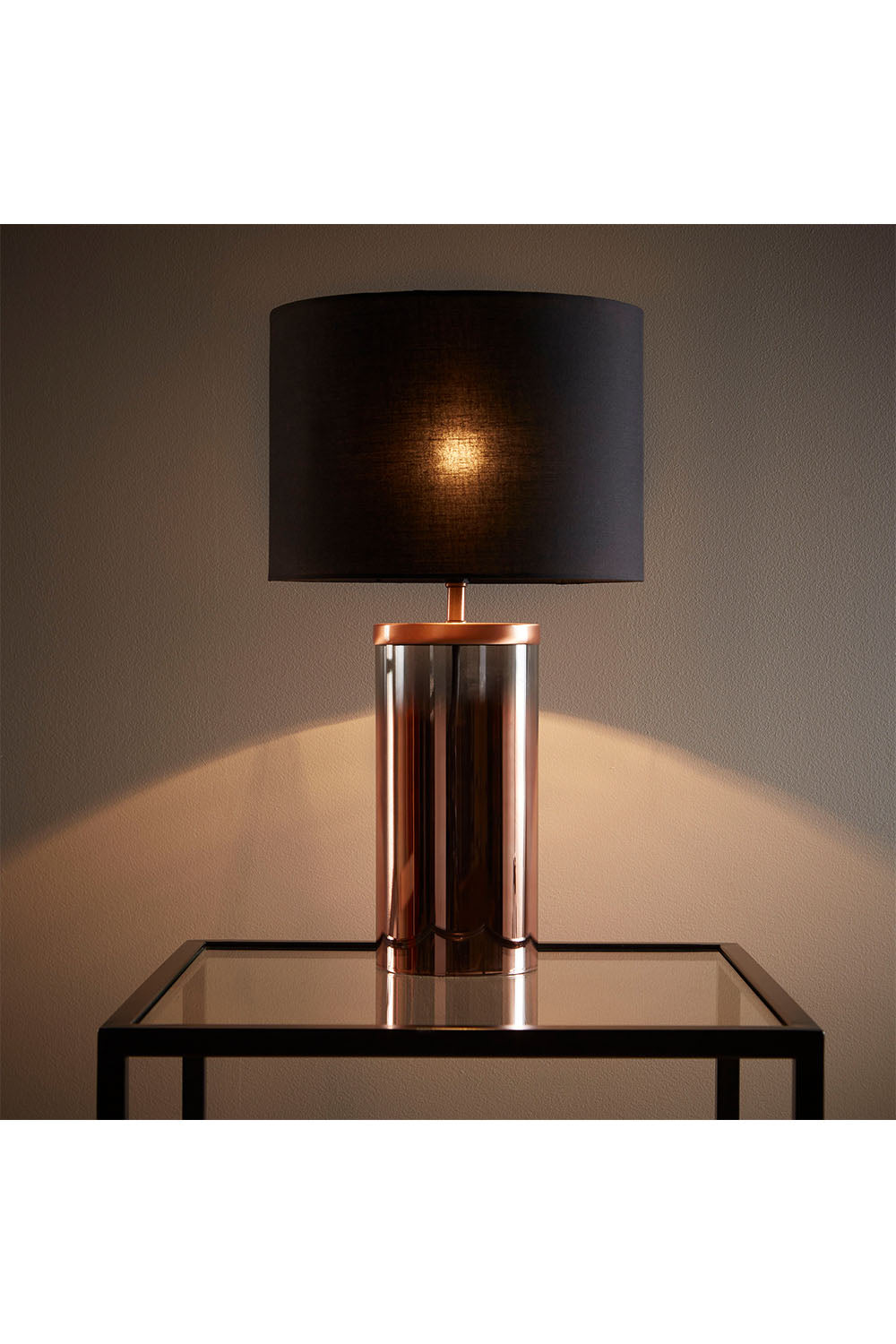 Trenton Glass & Copper Table Lamp with Black Drum Shade