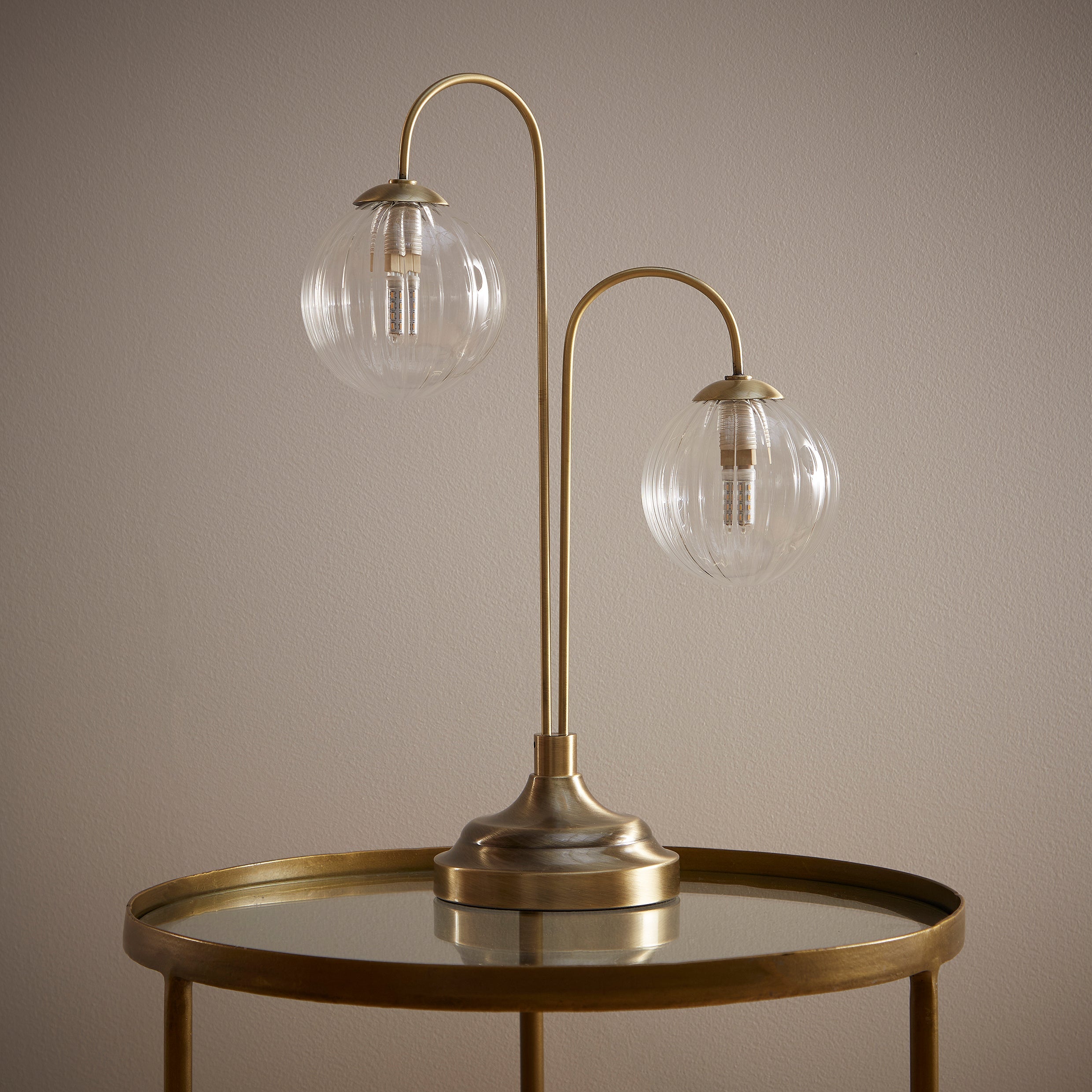 Antique Brass or Chrome Table or Floor lamps with Glass Globe Shades in a hanging branch style