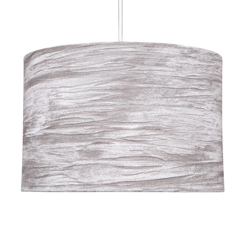 Plush Crushed Velvet Grey Drum Lamp