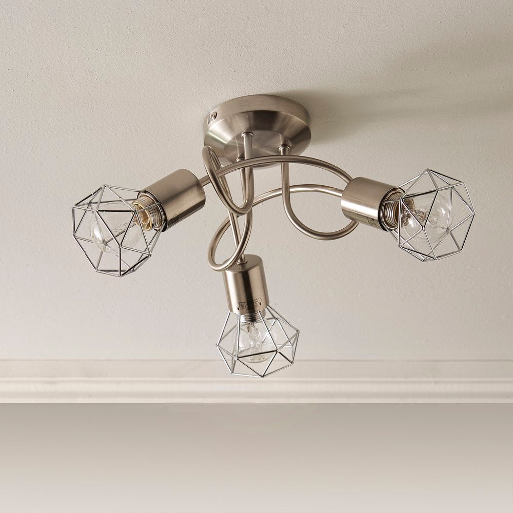 Juno Nickel 3 Light Cage Design Ceiling Light